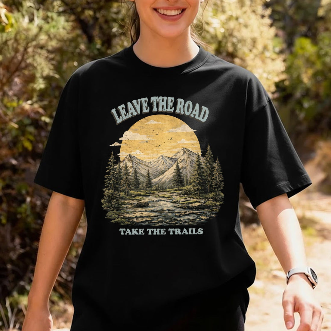 Leave The Road Take The Trails T-Shirt, Mountain River Hiking Graphic Tee, Outdoor Adventure Nature Shirt