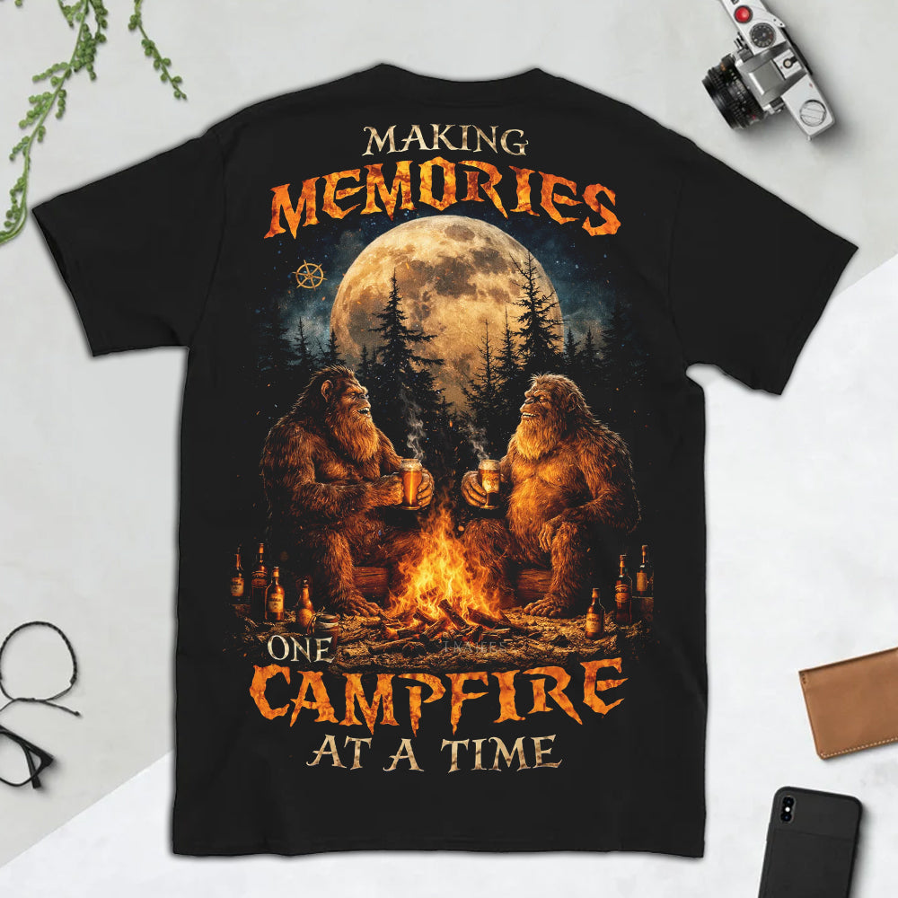 Bigfoot Campfire T-Shirt – Sasquatch Wilderness Night Graphic Tee, Forest Moon Camping Art Shirt, Outdoor Adventure Nature Lover Apparel