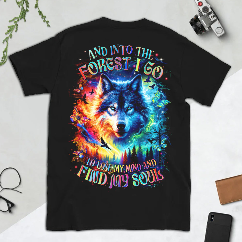 Into the Forest I Go Wolf T-Shirt – Psychedelic Wolf Graphic Tee with Nature Quote, Spiritual Forest Art Shirt
