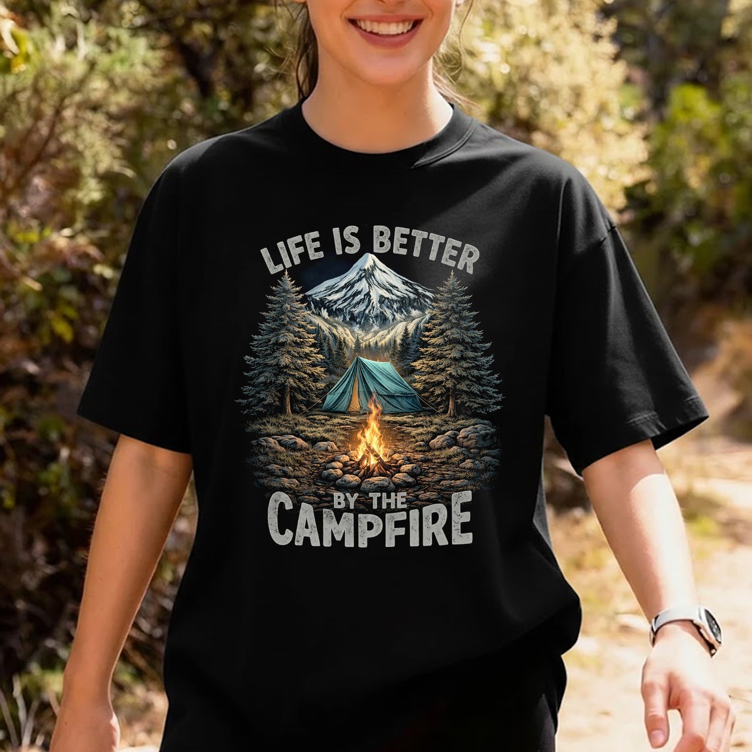 Life Is Better By The Campfire T-Shirt – Camping Lover Gift, Outdoor Nature Graphic T-Shirt