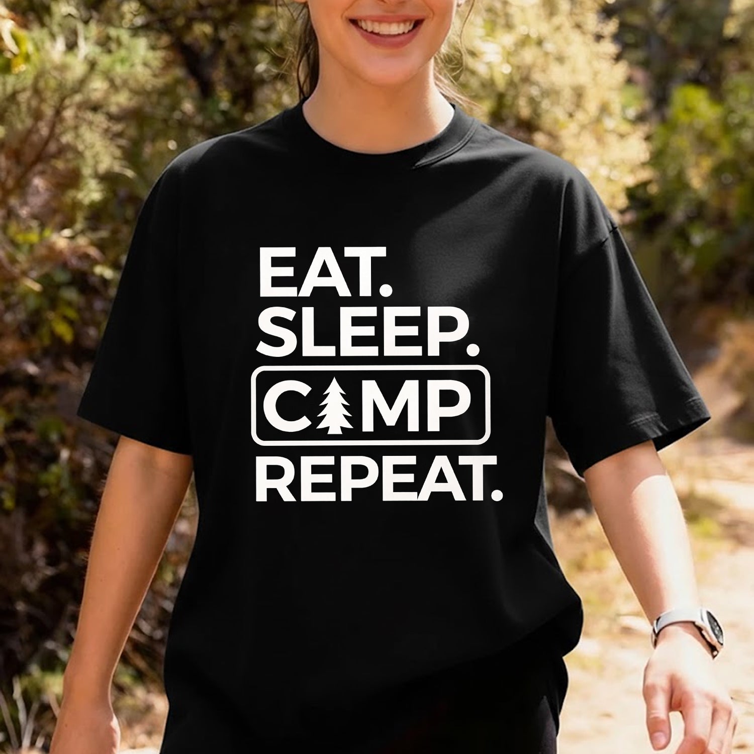 Eat Sleep Camp Repeat T-Shirt – Funny Camping Gift for Outdoor Lovers, Minimal Camp T-Shirt