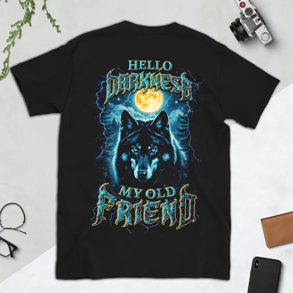 Hello Darkness My Old Friend T-Shirt – Electric Wolf Moon Night Graphic Shirt for Gothic Style Lovers, Dark Nature & Wilderness Fans