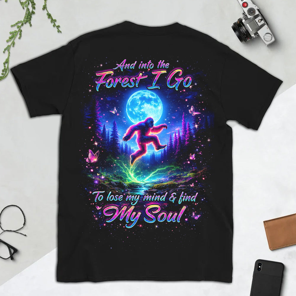 Into the Forest I Go T-Shirt – Psychedelic Bigfoot Moon Graphic Shirt for Nature Lovers, Hiking, Camping & Spiritual Adventure Fans