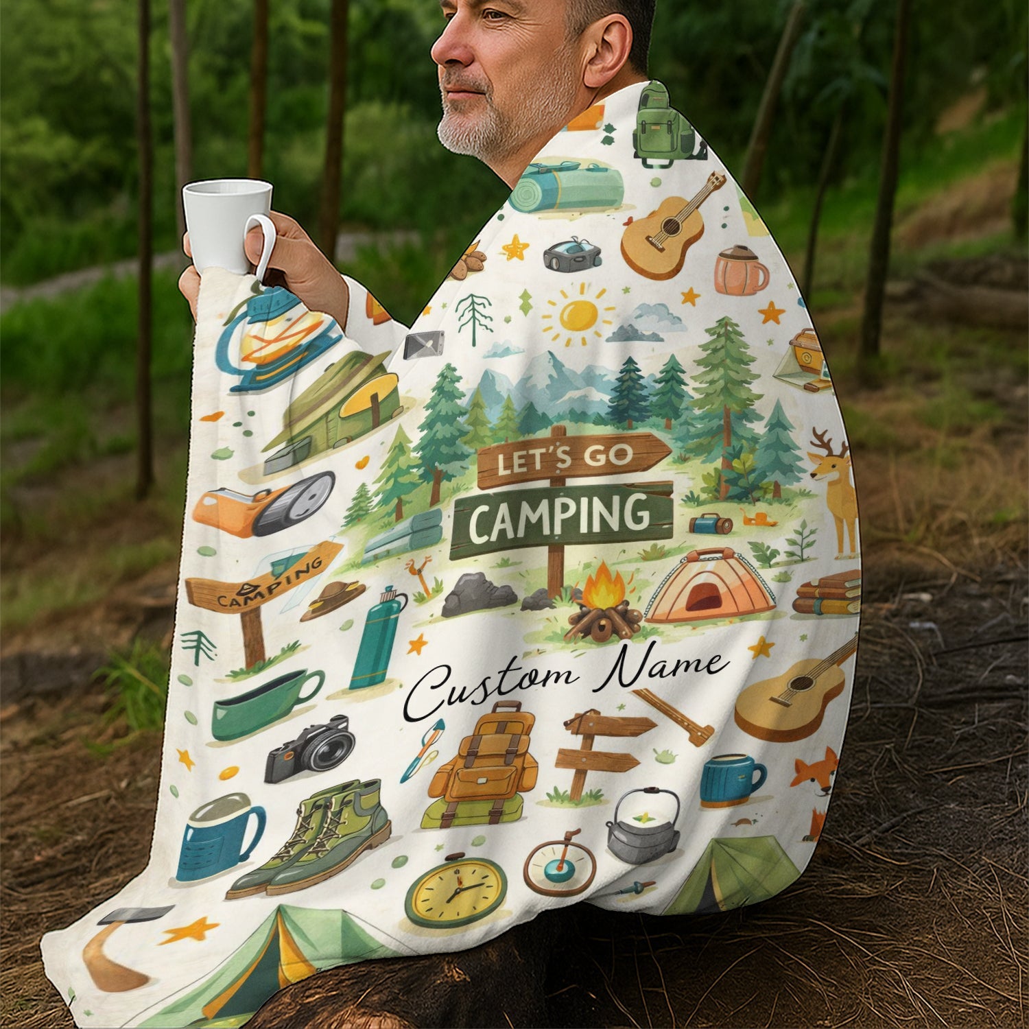 Personalized Let’s Go Camping Blanket – Custom Camper Throw, Cute Outdoor Gift for Camping Lovers