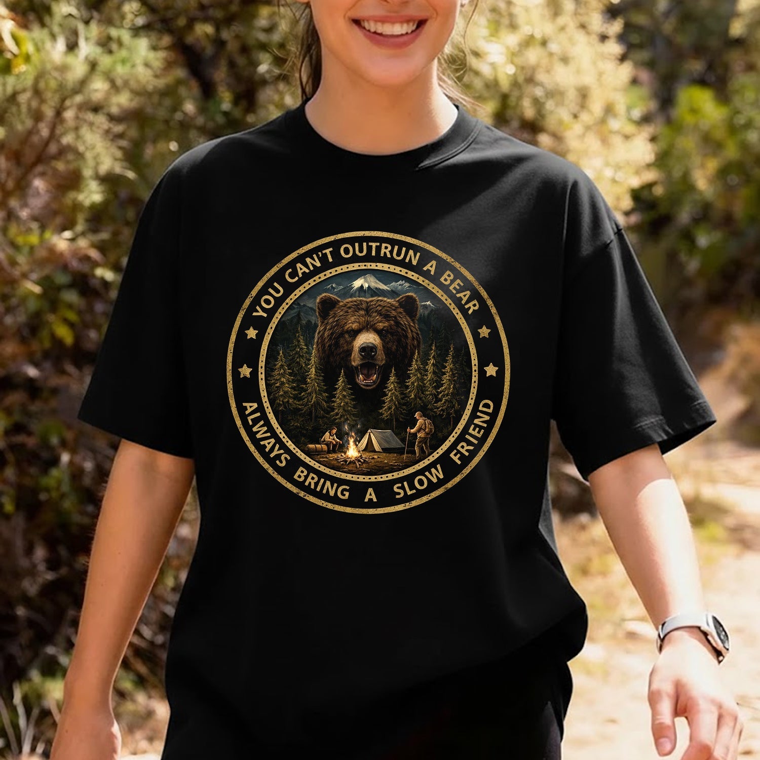 You Can’t Outrun a Bear T-Shirt – Funny Camping Bear Graphic Tee for Outdoor Adventure, Hiking & Survival Humor Shirt