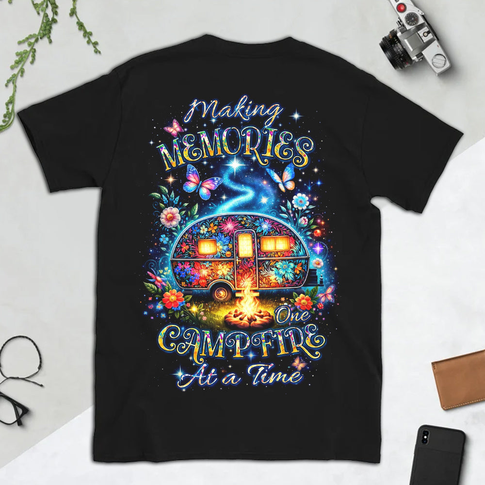 Making Memories One Campfire At A Time RV T-Shirt, Colorful Camper Van Campfire Graphic Tee, Cozy Camping Nature Shirt for Women