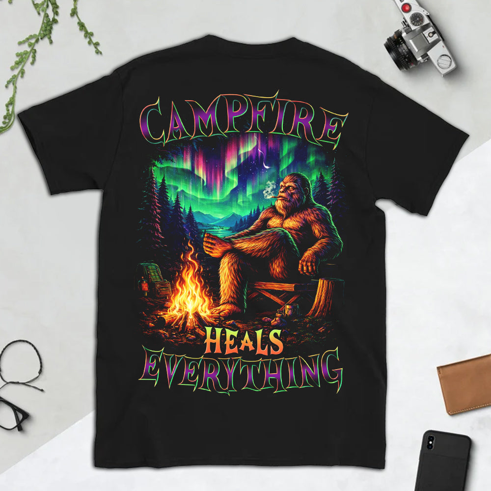 Campfire Heals Everything Bigfoot Camping Aurora Graphic T-Shirt