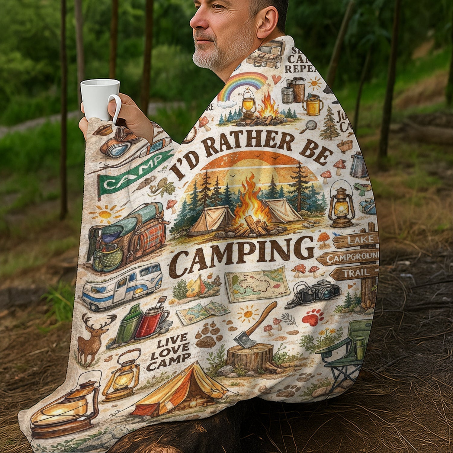 Personalized I’d Rather Be Camping Blanket – Cozy Camper Throw, Funny Camping Gift for Outdoor Lovers