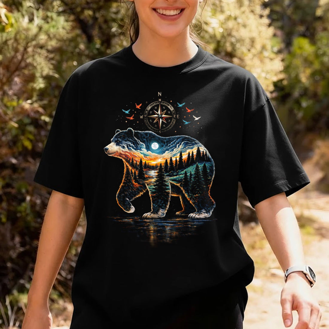Bear Nature T-Shirt – Artistic Bear Landscape Shirt, Outdoor Wildlife Tee, Perfect Gift for Nature Lovers