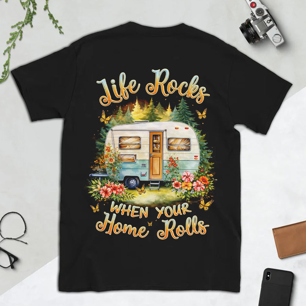 Life Rocks When Your Home Rolls T-Shirt – Vintage Camper RV Graphic Tee, Cute Travel Trailer Shirt for Camping & Road Trip Lovers