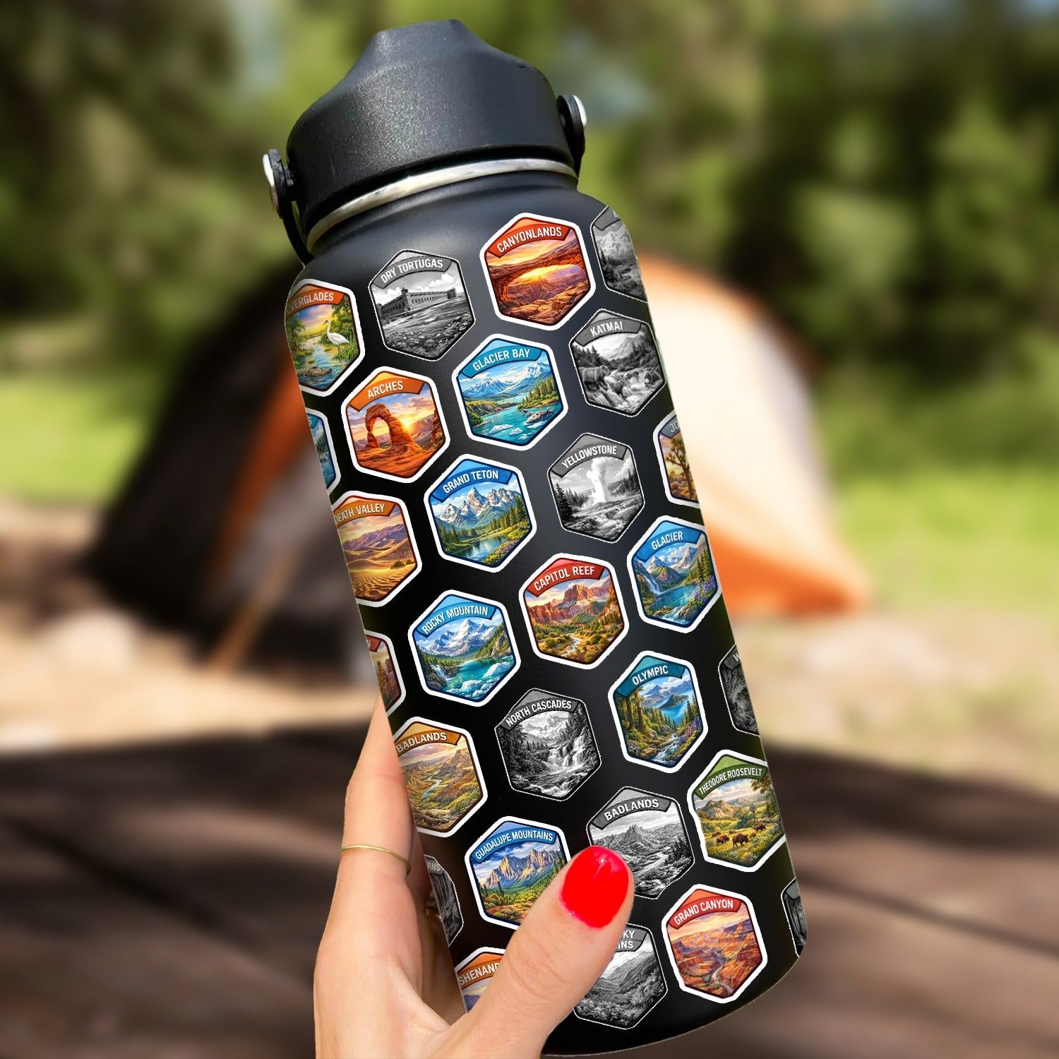 U.S. National Parks Sticker Set for Water Bottles – Scratch Off Style Adventure Stickers – Travel & Hiking Bucket List Decals – Outdoor Lover Gift