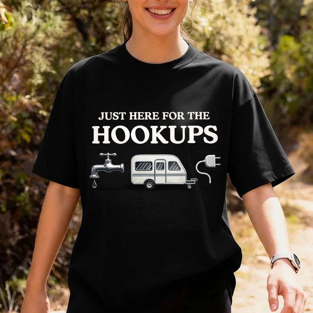 Just Here for the Hookups RV Camping Graphic T-Shirt