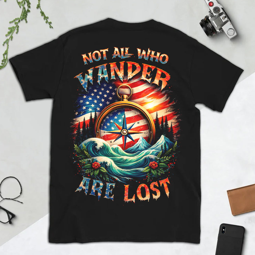 Not All Who Wander Are Lost Patriotic Compass Graphic T-Shirt