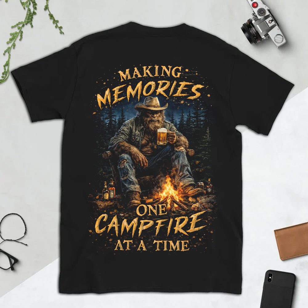 Bigfoot Campfire Memories T-Shirt – Sasquatch Wilderness Night Graphic Tee, Rustic Forest Adventure Design Shirt, Outdoor Camping Lifestyle Apparel