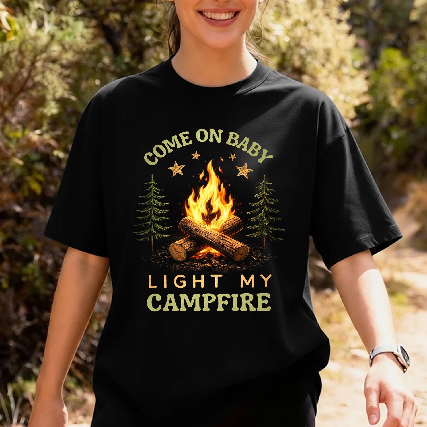 Come On Baby Light My Campfire Camping Graphic T-Shirt