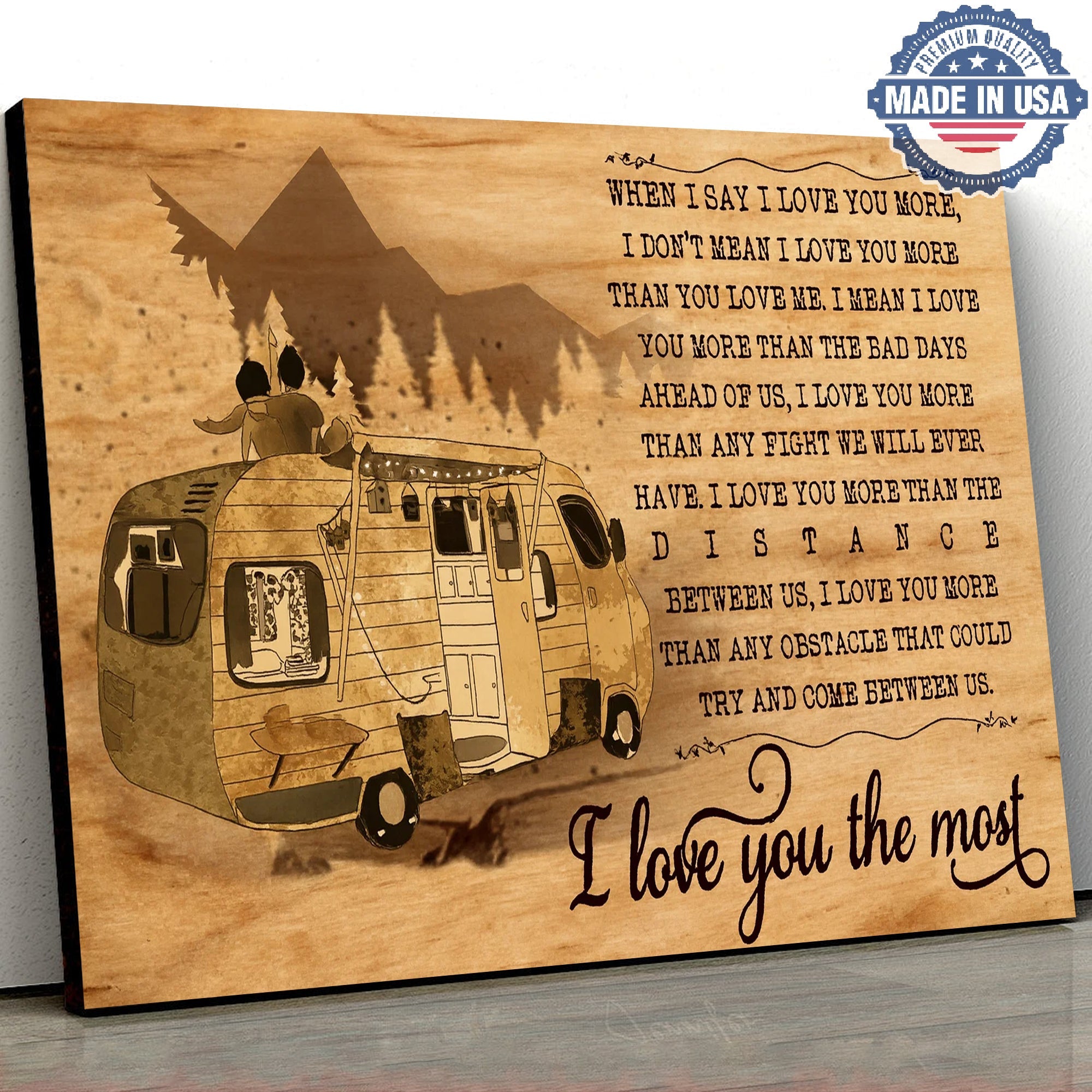 Personalized Camping Love Canvas – Romantic RV Couple Wall Art “I Love You the Most” Rustic Anniversary & Valentine Gift
