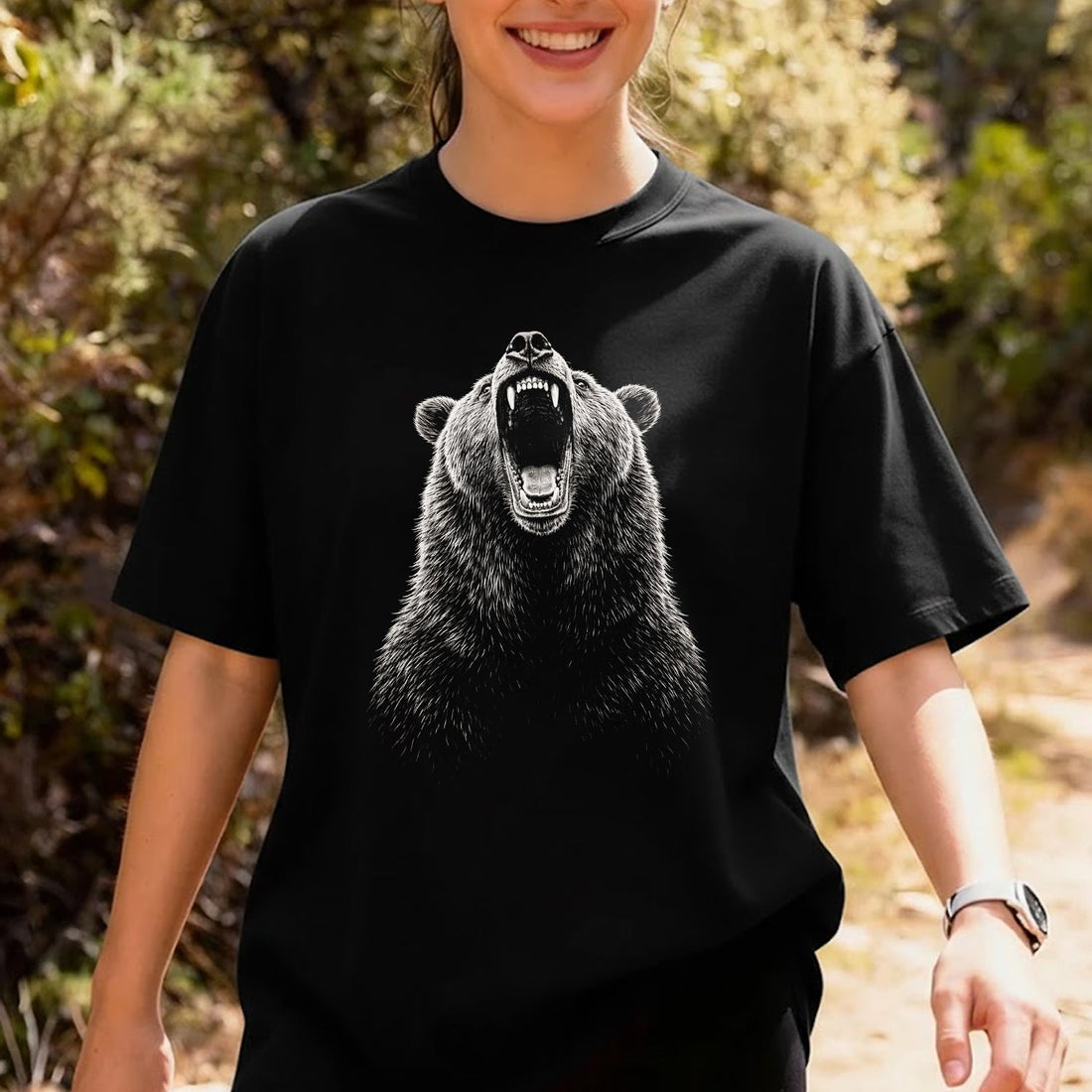Roaring Bear Face T-Shirt – Minimalist Wildlife Graphic Tee, Powerful Grizzly Animal Art Shirt