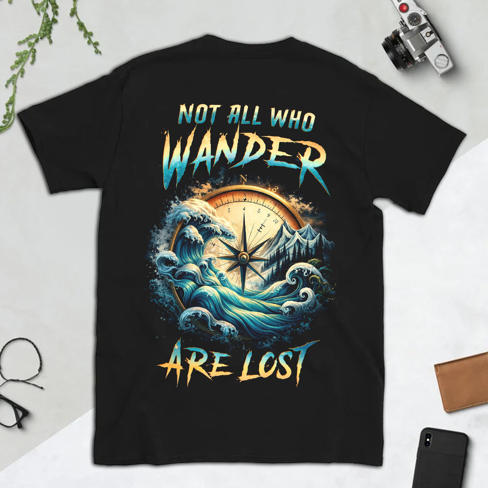 Not All Who Wander Are Lost Compass Wave T-Shirt, Vintage Nautical Adventure Graphic Tee, Travel Explorer Nature Shirt for Men