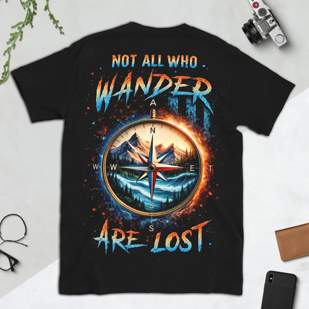 Not All Who Wander Are Lost T-Shirt – Compass Mountain Wilderness Graphic Tee, Adventure Travel Quote Shirt, Outdoor Explorer Nature Apparel