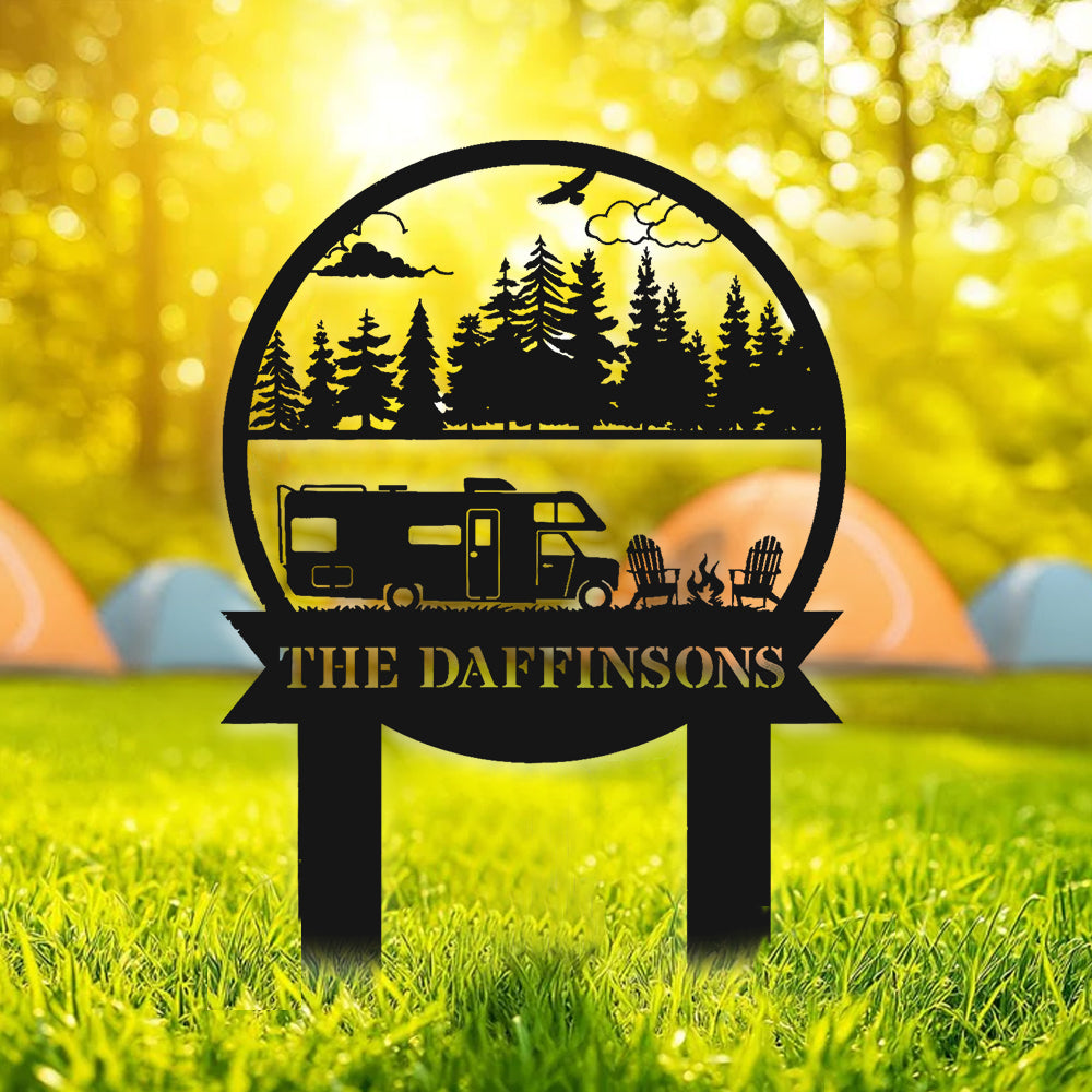 Personalized Camping Metal Sign RV Campfire Family Name Sign Outdoor Decor Gift for Campers