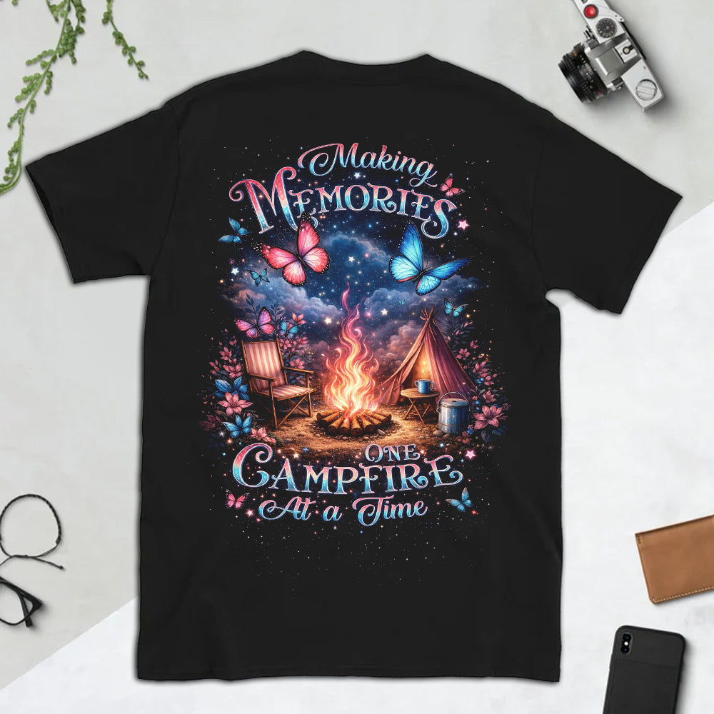 Making Memories One Campfire At A Time T-Shirt, Camping Butterfly Campfire Graphic Tee, Cozy Outdoor Nature Lover Shirt for Women
