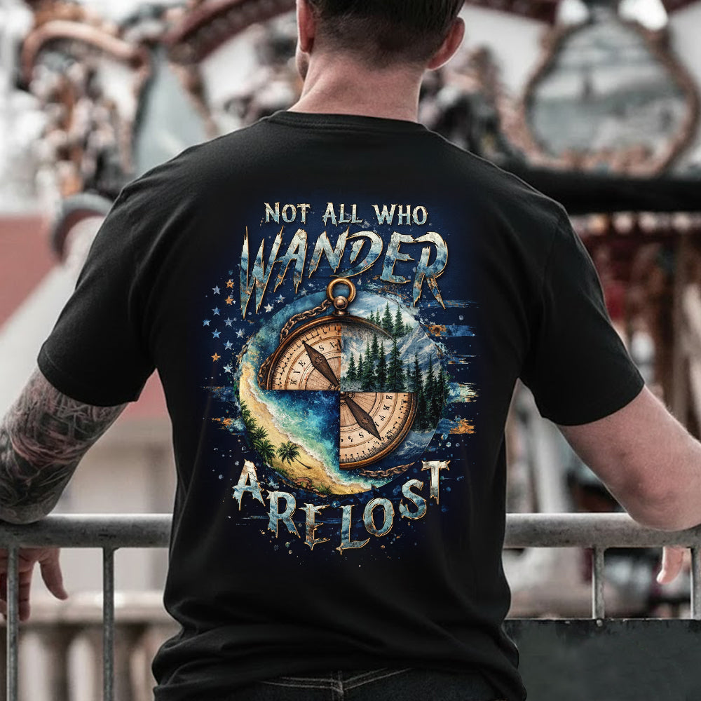 Not All Who Wander Are Lost T-Shirt – Vintage Compass Adventure Graphic Shirt for Travelers, Hikers & Outdoor Exploration Lovers