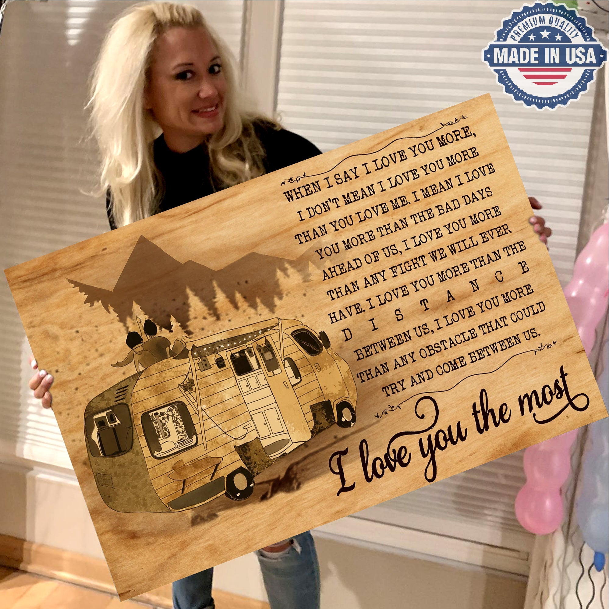 Personalized Camping Love Canvas – Romantic RV Couple Wall Art “I Love You the Most” Rustic Anniversary & Valentine Gift