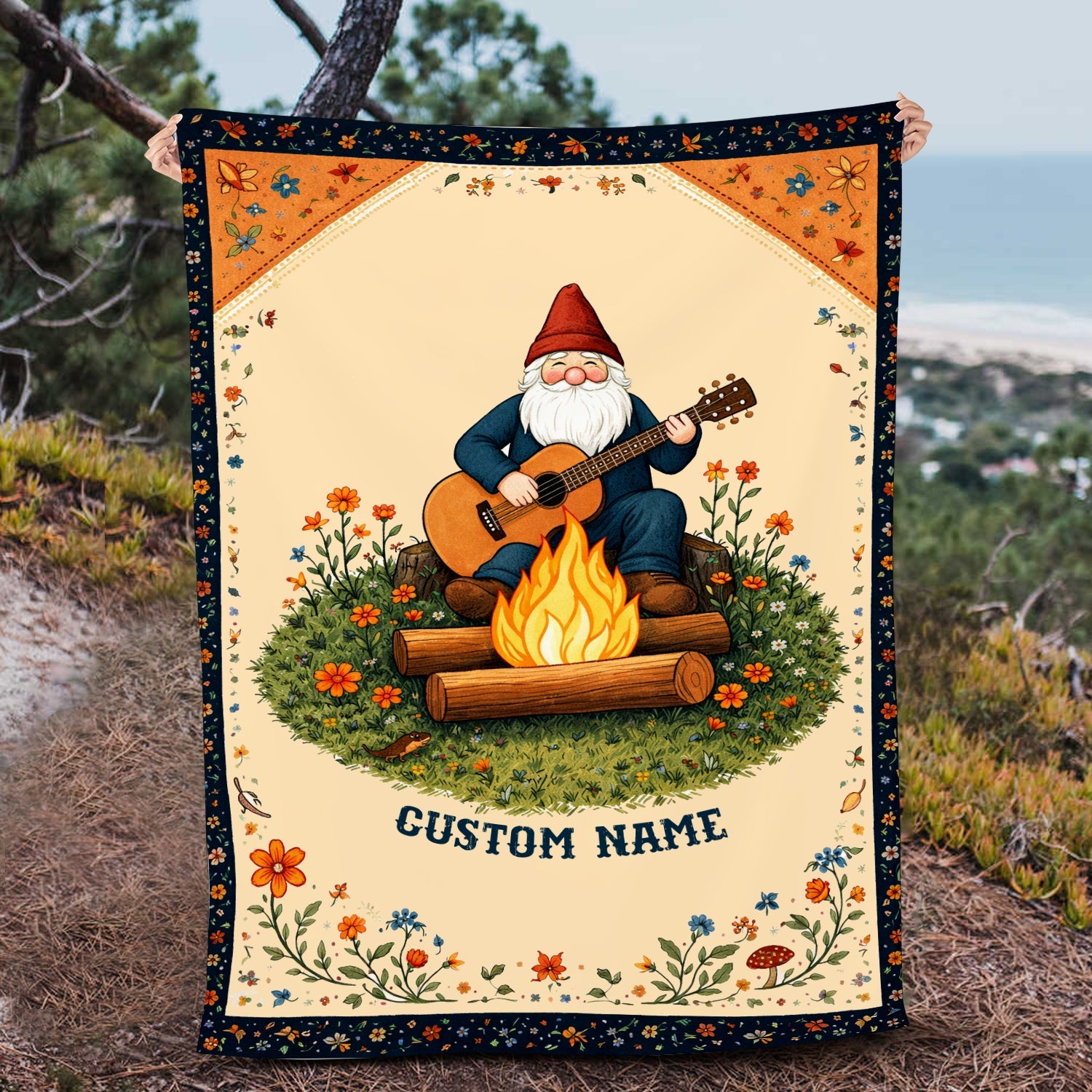 Personalized Campfire Fleece Blanket – Custom Name Christmas Camping Gift for Music Lovers & Family