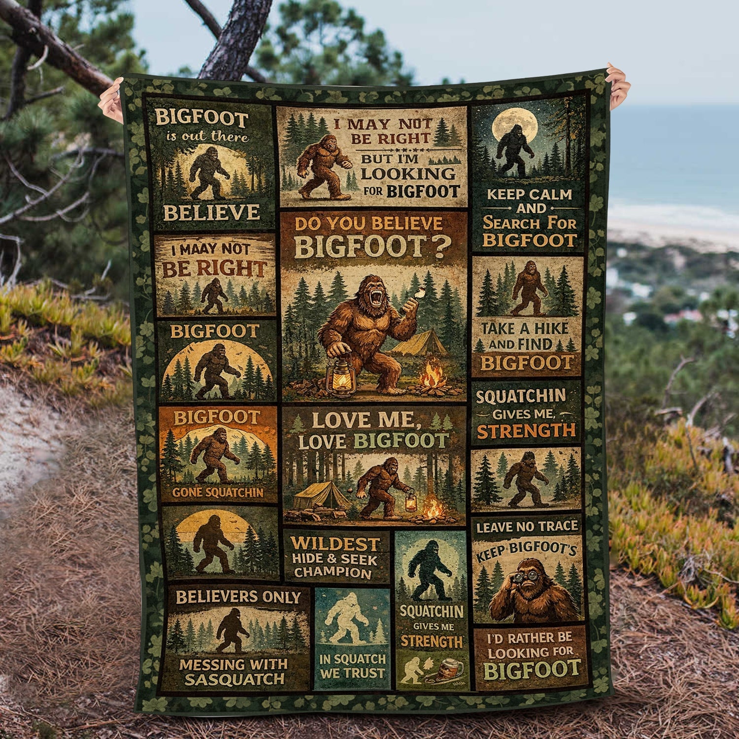 Funny Bigfoot Blanket – Rustic Sasquatch Quilt Throw for Dad, Husband & Outdoor Gift Ideas