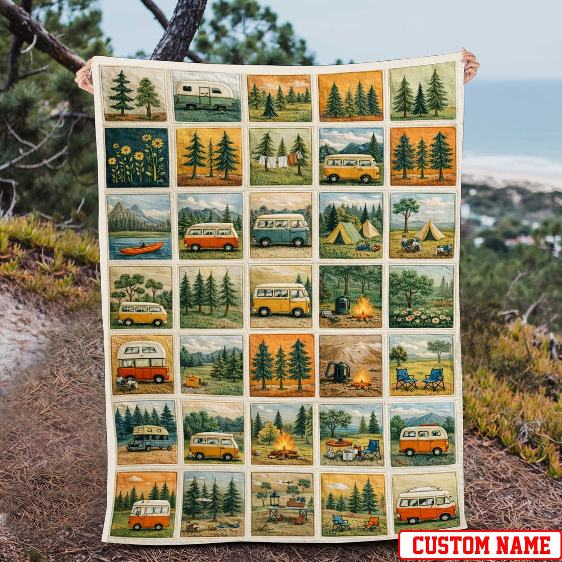 Retro Van Life Fleece Blanket – Camper Van Throw Blanket for RV Lovers & Adventure Home Decor