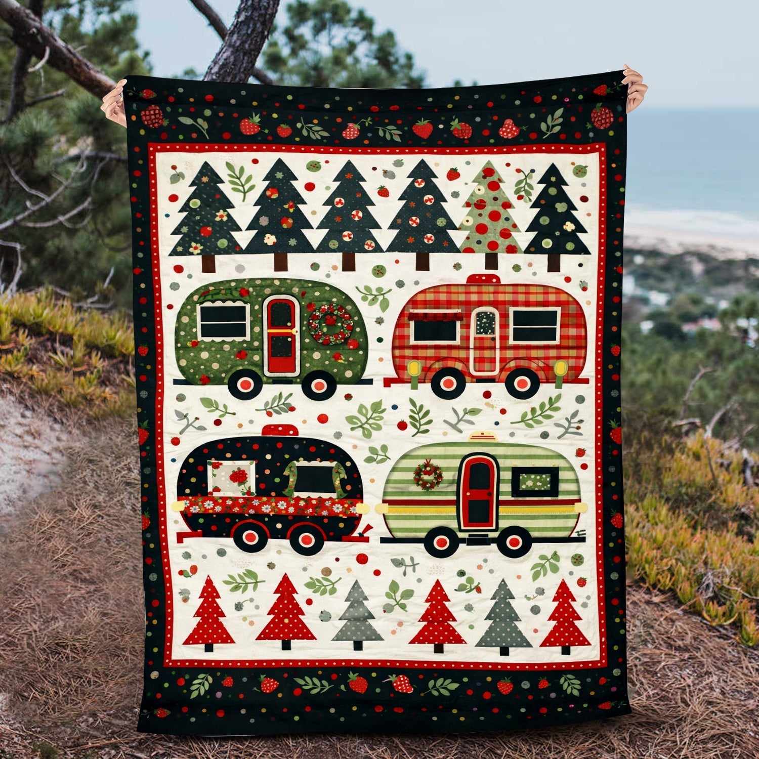 Personalized Christmas Camper Blanket – Custom Name Retro RV Holiday Throw Gift for Camping Lovers