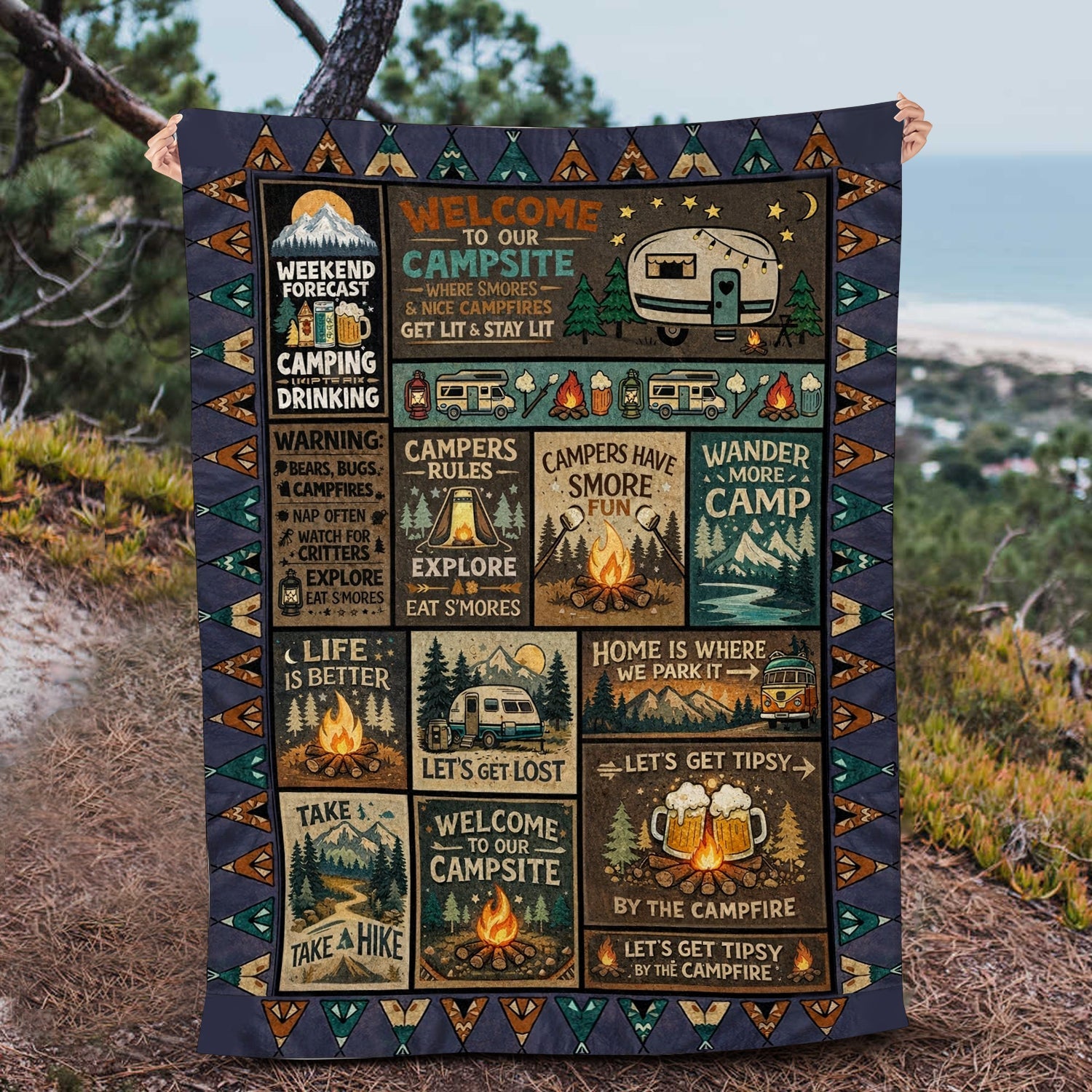 Funny Camping Fleece Blanket – Welcome To Our Campsite Campfire Beer Throw Gift