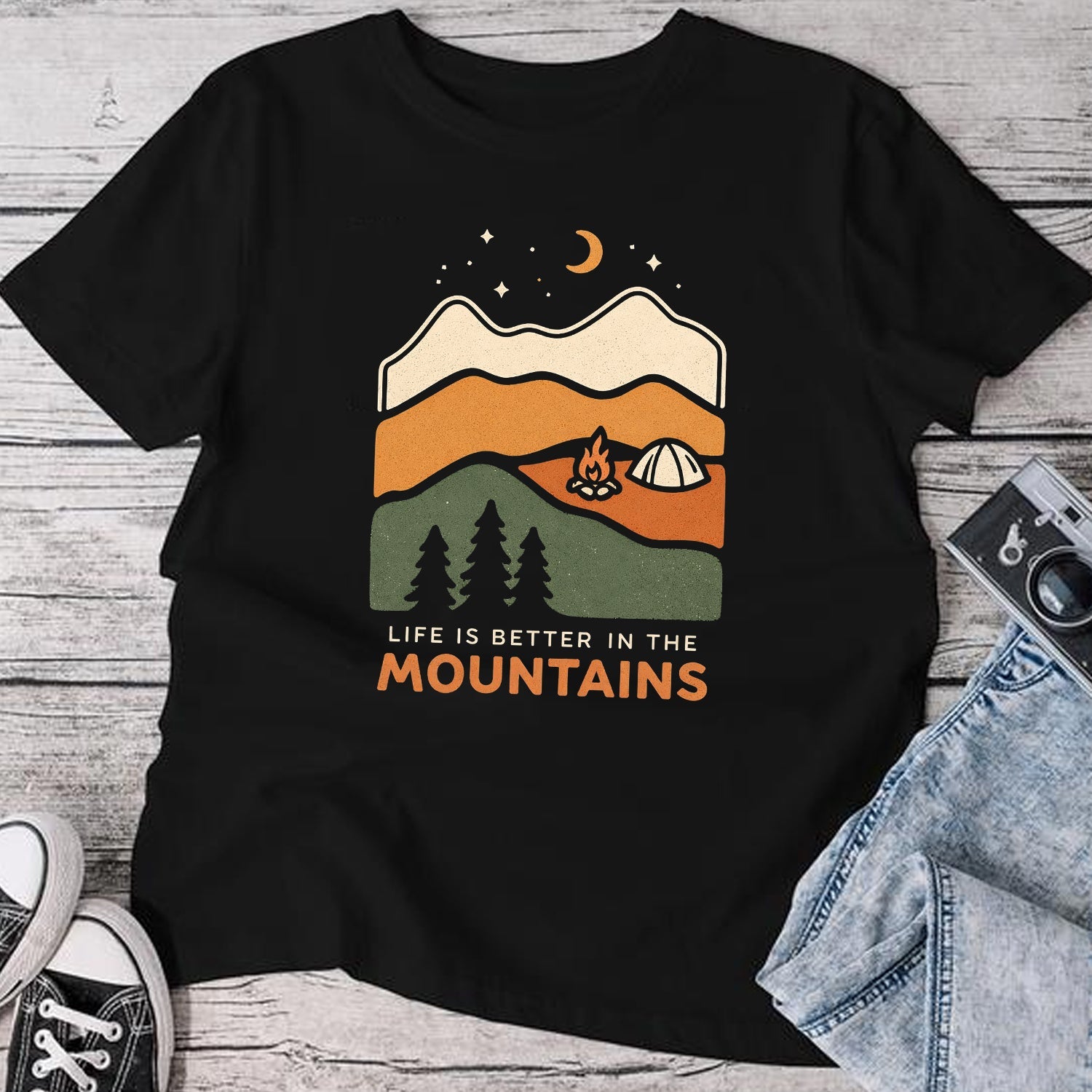 Life Is Better In The Mountains T-Shirt – Camping Mountain Graphic Tee for Outdoor Lovers