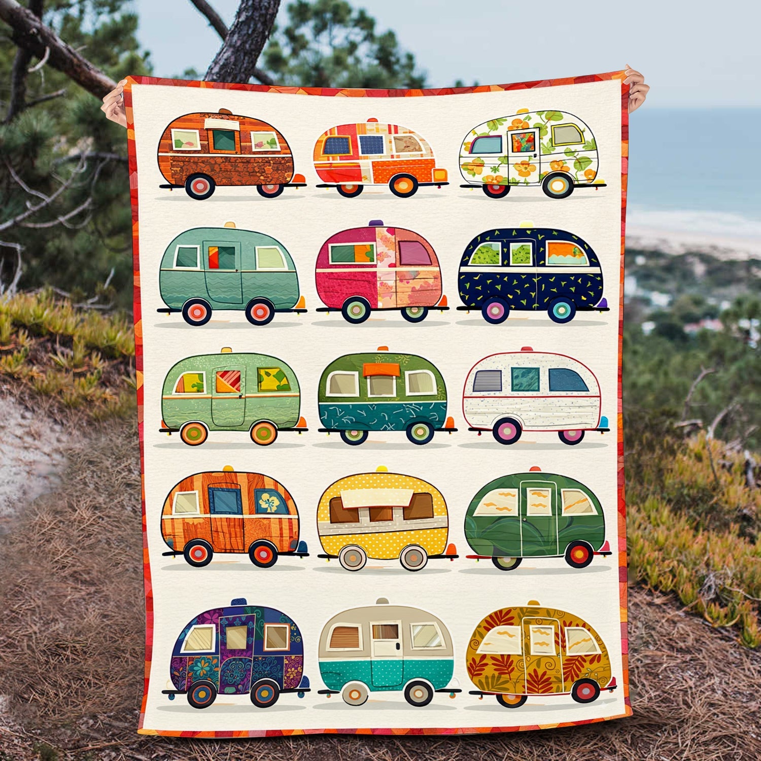 Retro Camper Trailer Blanket – Vintage RV Camping Throw Gift for Travel Lovers