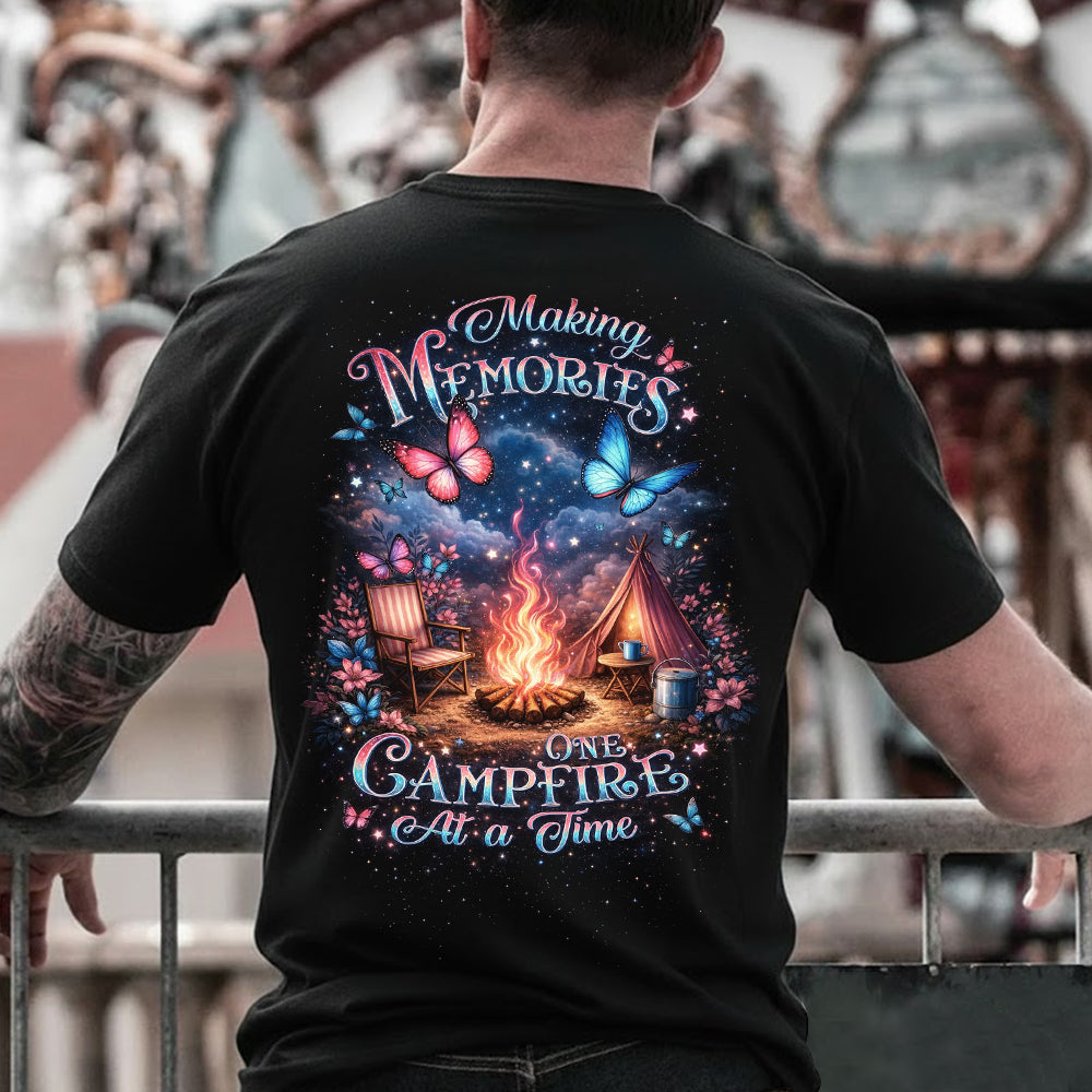 Making Memories One Campfire At A Time T-Shirt, Camping Butterfly Campfire Graphic Tee, Cozy Outdoor Nature Lover Shirt for Women