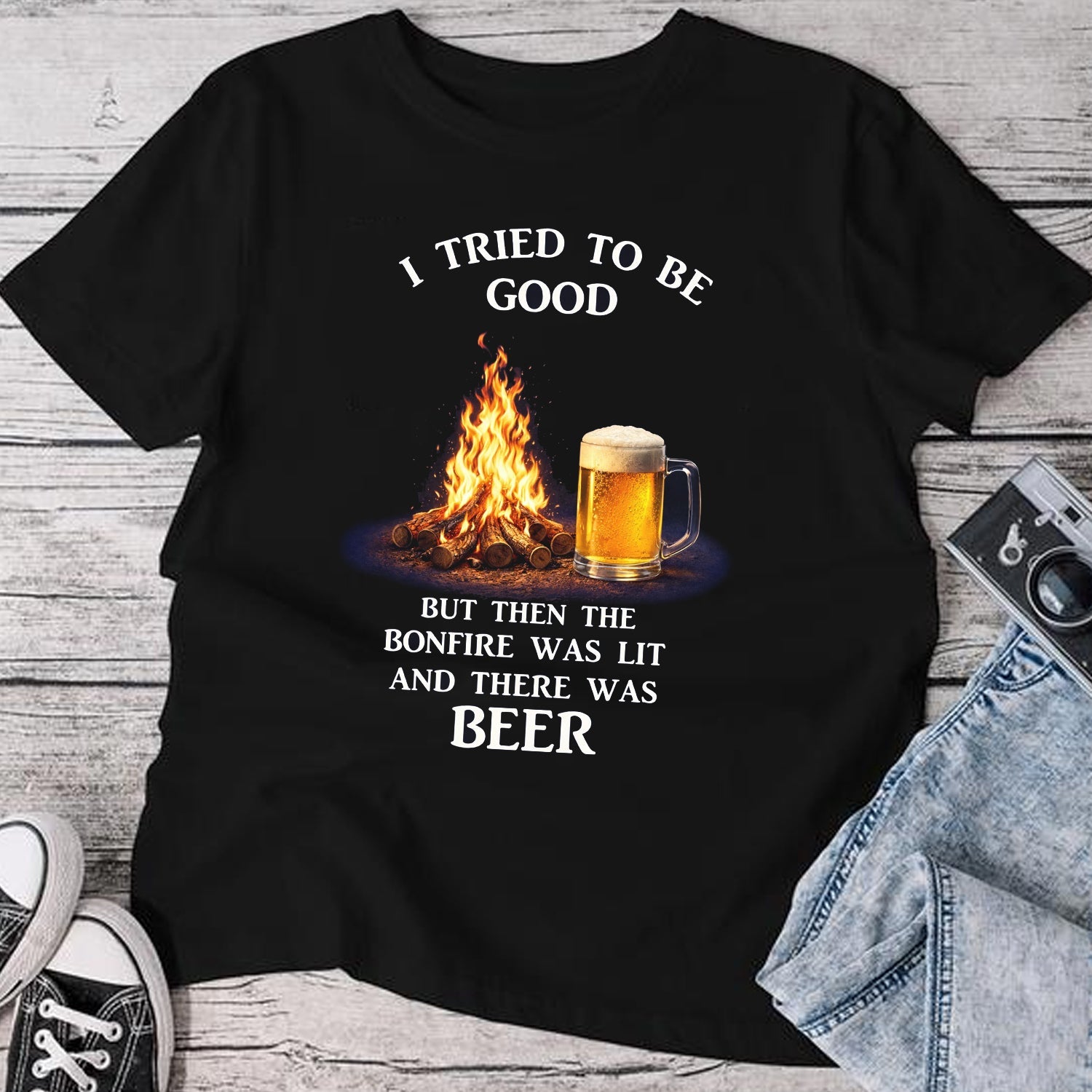 Funny Bonfire Camping T-Shirt – Night Campfire Humor Graphic Tee, Cozy Outdoor Fire Pit Design Shirt, Adventure & Camp Life Apparel