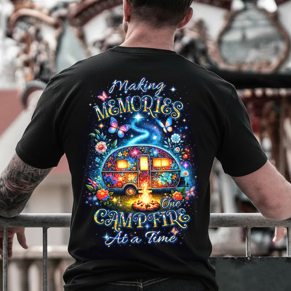 Making Memories One Campfire At A Time RV T-Shirt, Colorful Camper Van Campfire Graphic Tee, Cozy Camping Nature Shirt for Women