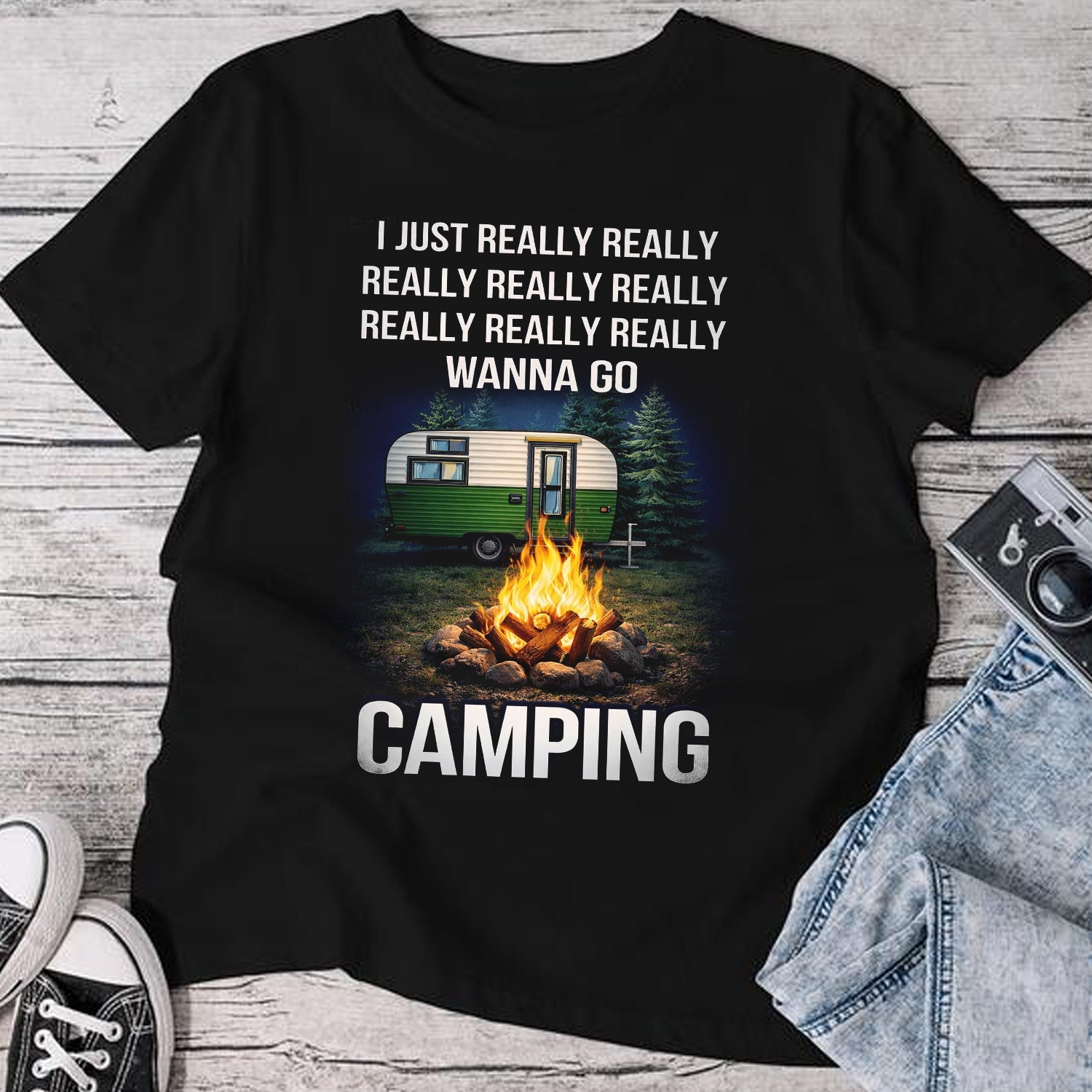 Camping Quote T-Shirt – Funny Camping Lover Graphic Tee, Vintage Camper & Campfire Design Shirt, Outdoor Adventure Lifestyle Apparel