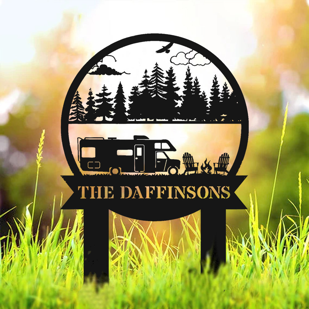 Personalized Camping Metal Sign RV Campfire Family Name Sign Outdoor Decor Gift for Campers