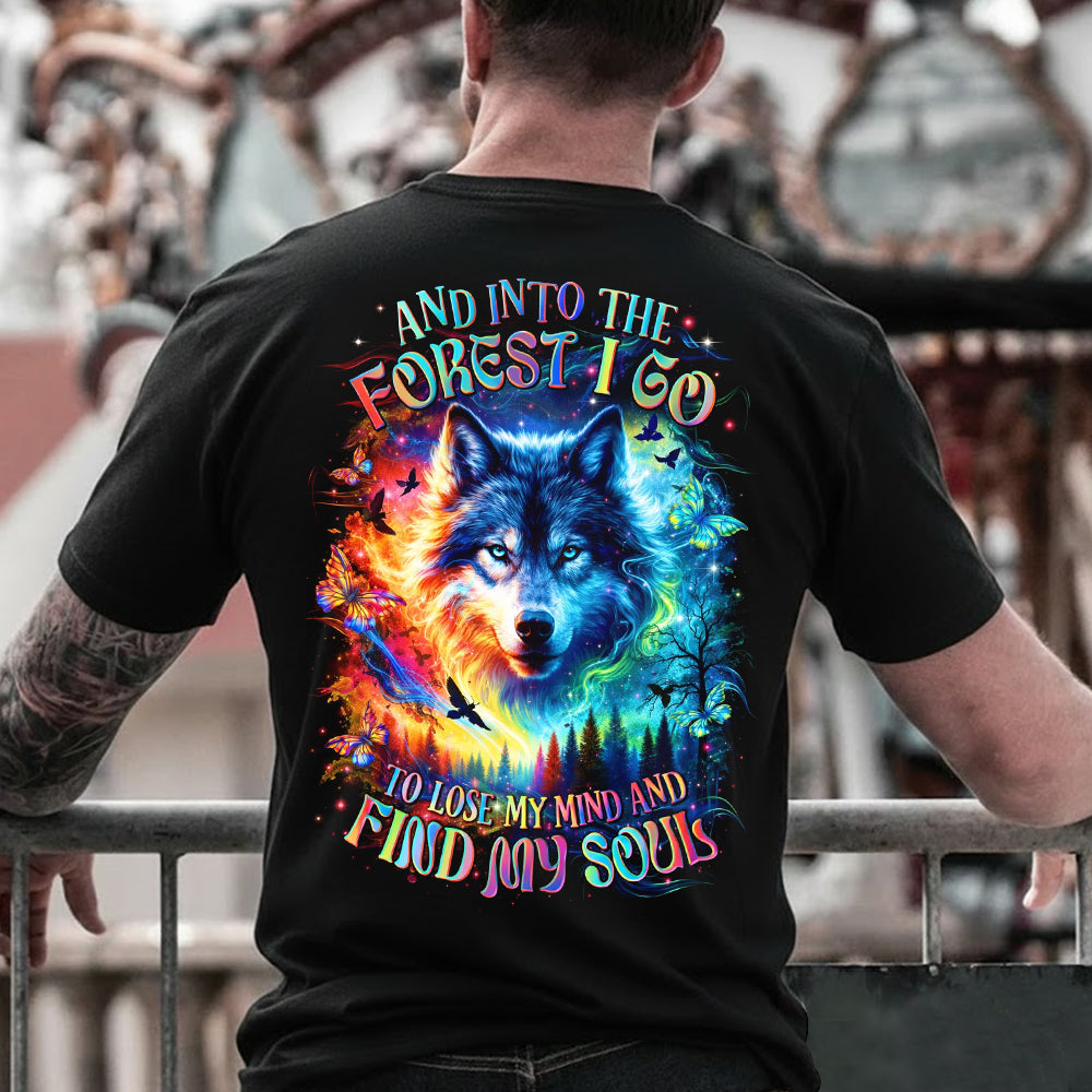 Into the Forest I Go Wolf T-Shirt – Psychedelic Wolf Graphic Tee with Nature Quote, Spiritual Forest Art Shirt