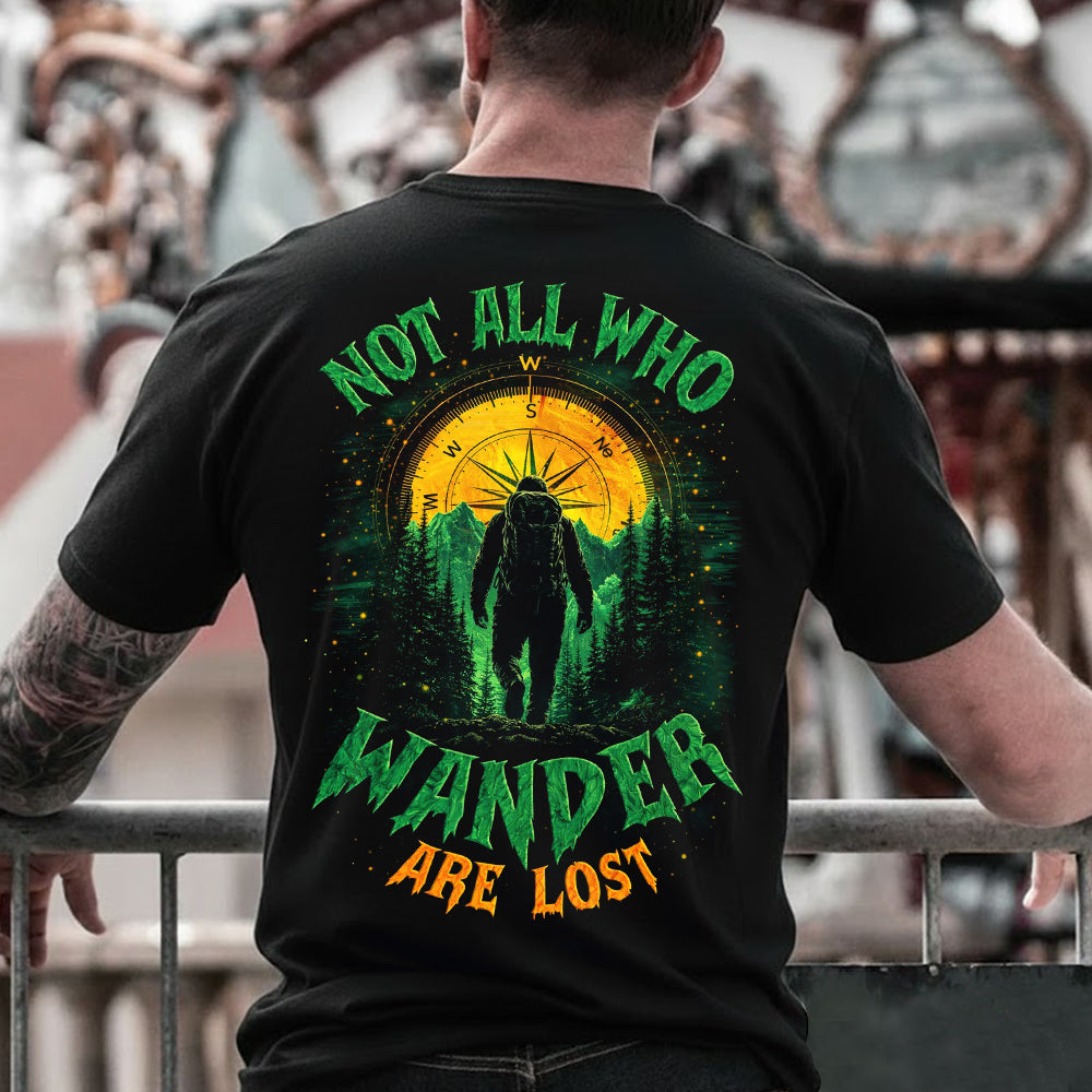 Not All Who Wander Are Lost T-Shirt – Forest Hiker & Compass Graphic Shirt for Adventure Lovers, Camping, Hiking & Outdoor Life Fans