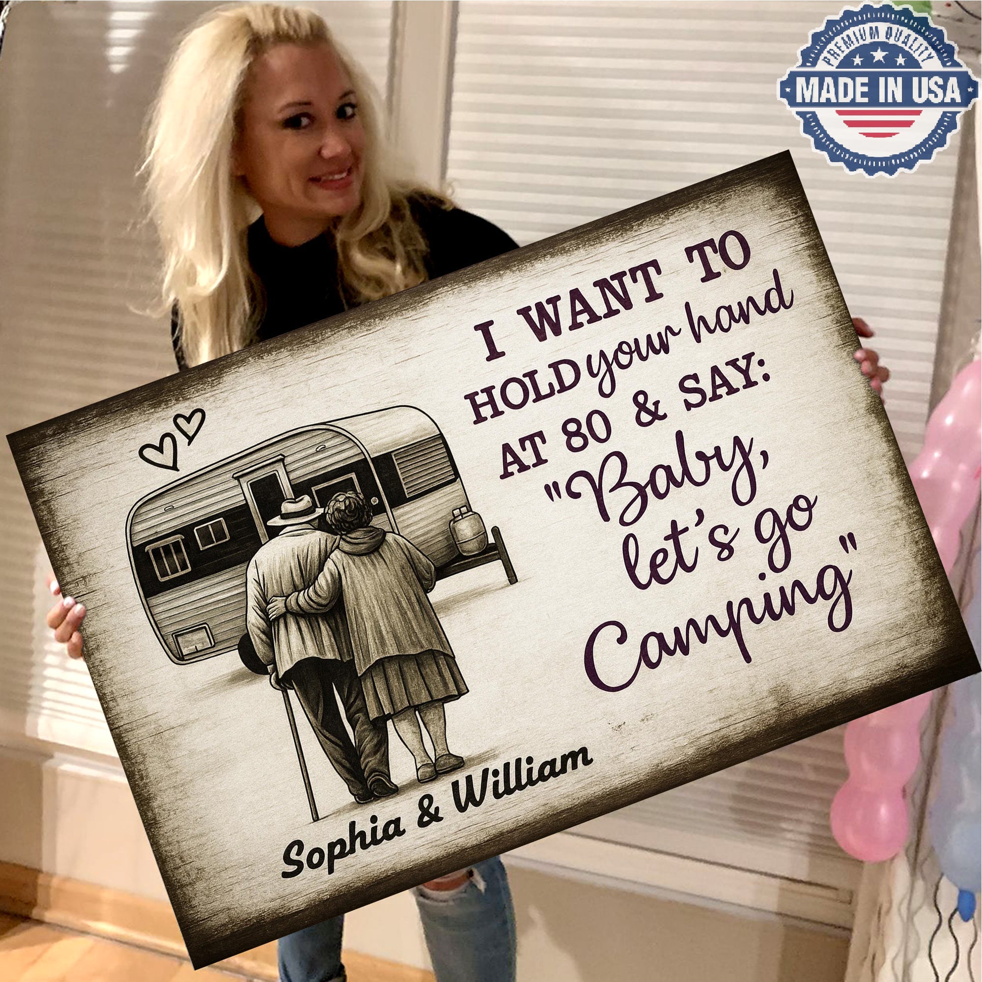 Personalized Camping Couple Canvas – Romantic RV Love Quote Wall Art Custom Names Gift