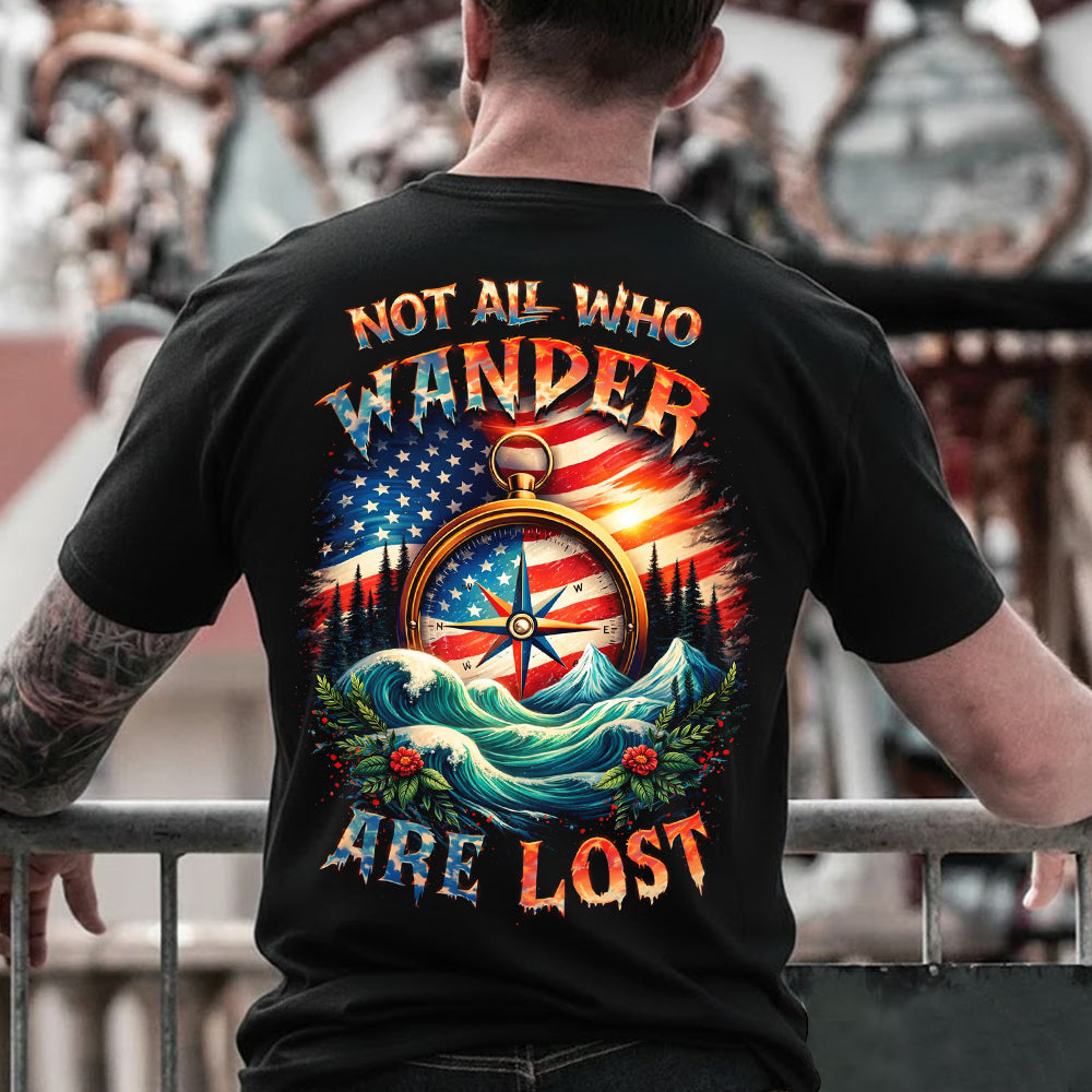 Not All Who Wander Are Lost Patriotic Compass Graphic T-Shirt