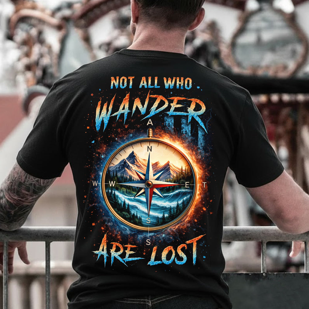 Not All Who Wander Are Lost T-Shirt – Compass Mountain Wilderness Graphic Tee, Adventure Travel Quote Shirt, Outdoor Explorer Nature Apparel