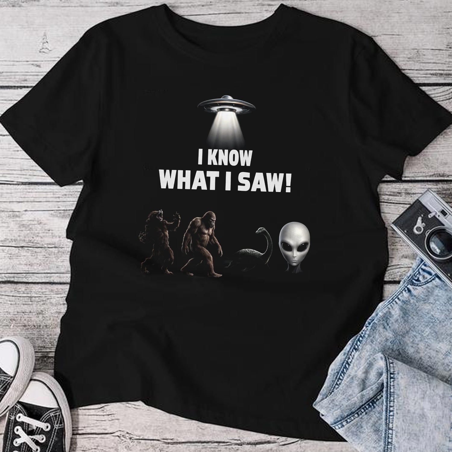 I Know What I Saw T-Shirt – Funny UFO Alien Bigfoot Graphic Tee, Paranormal Conspiracy Humor Shirt for Sci-Fi Fans