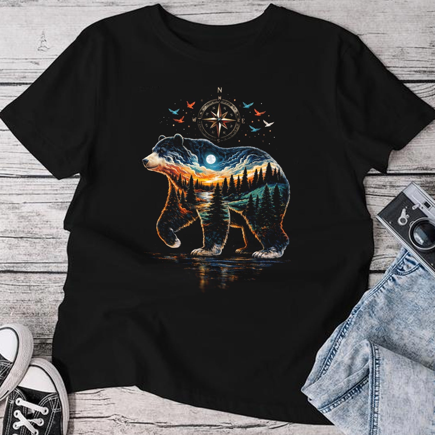 Bear Nature T-Shirt – Artistic Bear Landscape Shirt, Outdoor Wildlife Tee, Perfect Gift for Nature Lovers