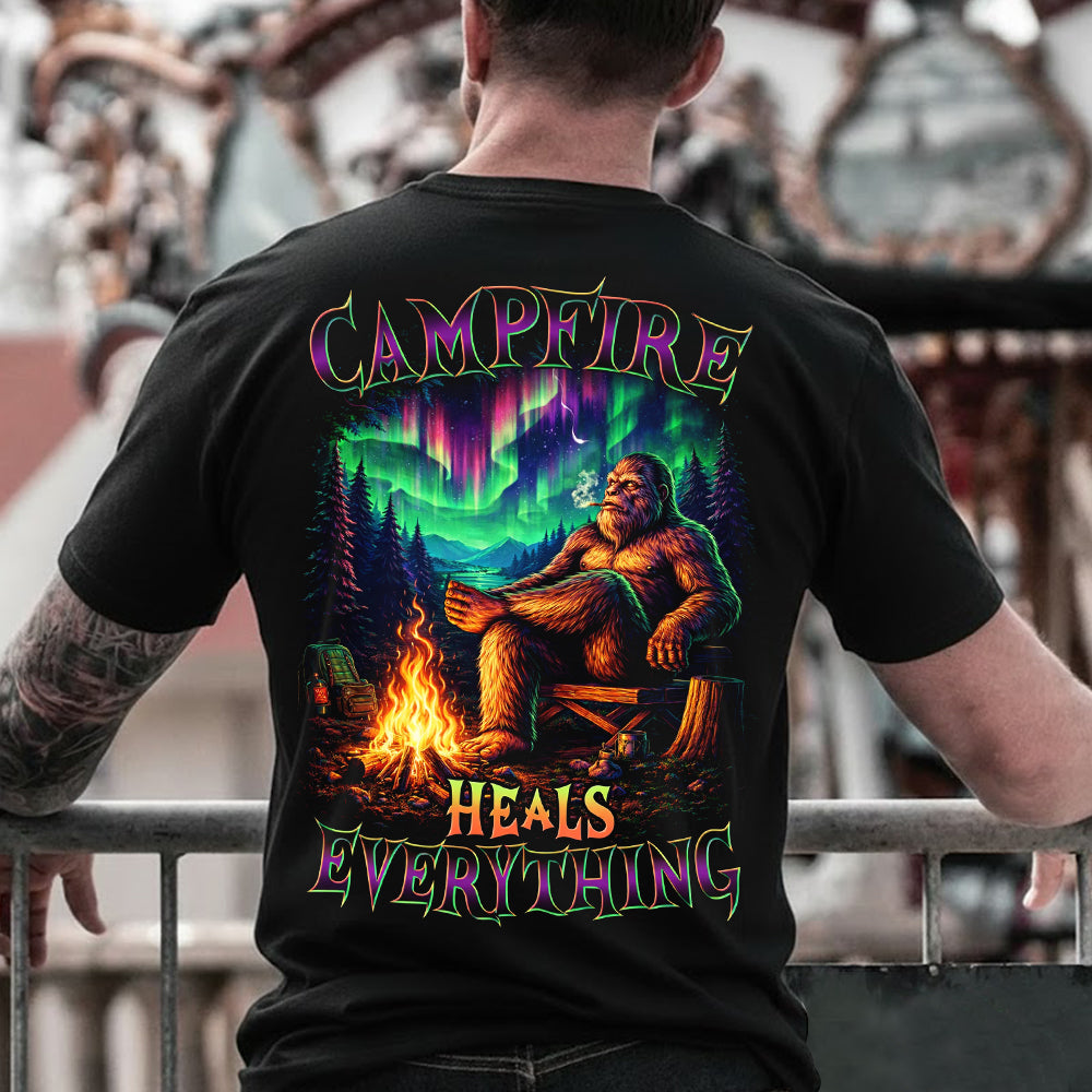 Campfire Heals Everything Bigfoot Camping Aurora Graphic T-Shirt