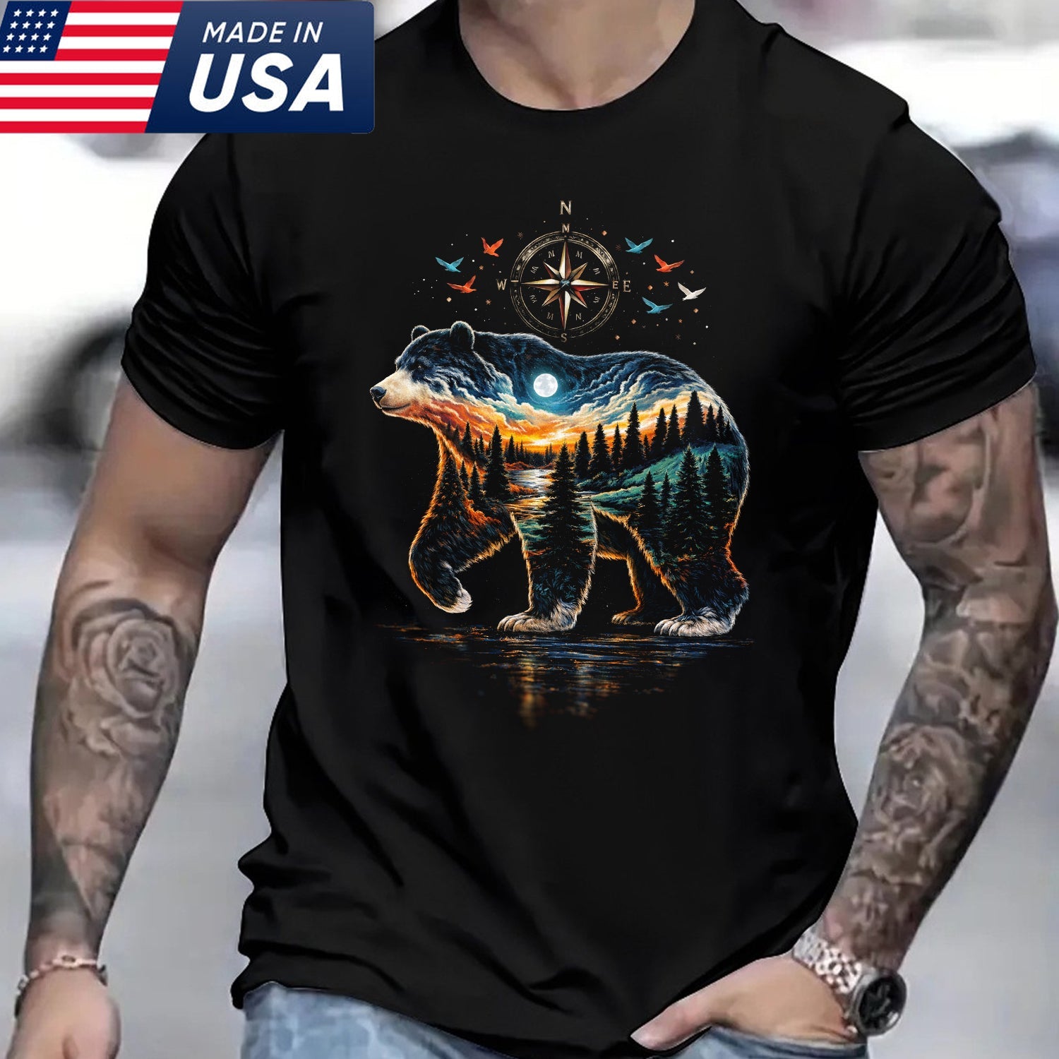 Bear Nature T-Shirt – Artistic Bear Landscape Shirt, Outdoor Wildlife Tee, Perfect Gift for Nature Lovers