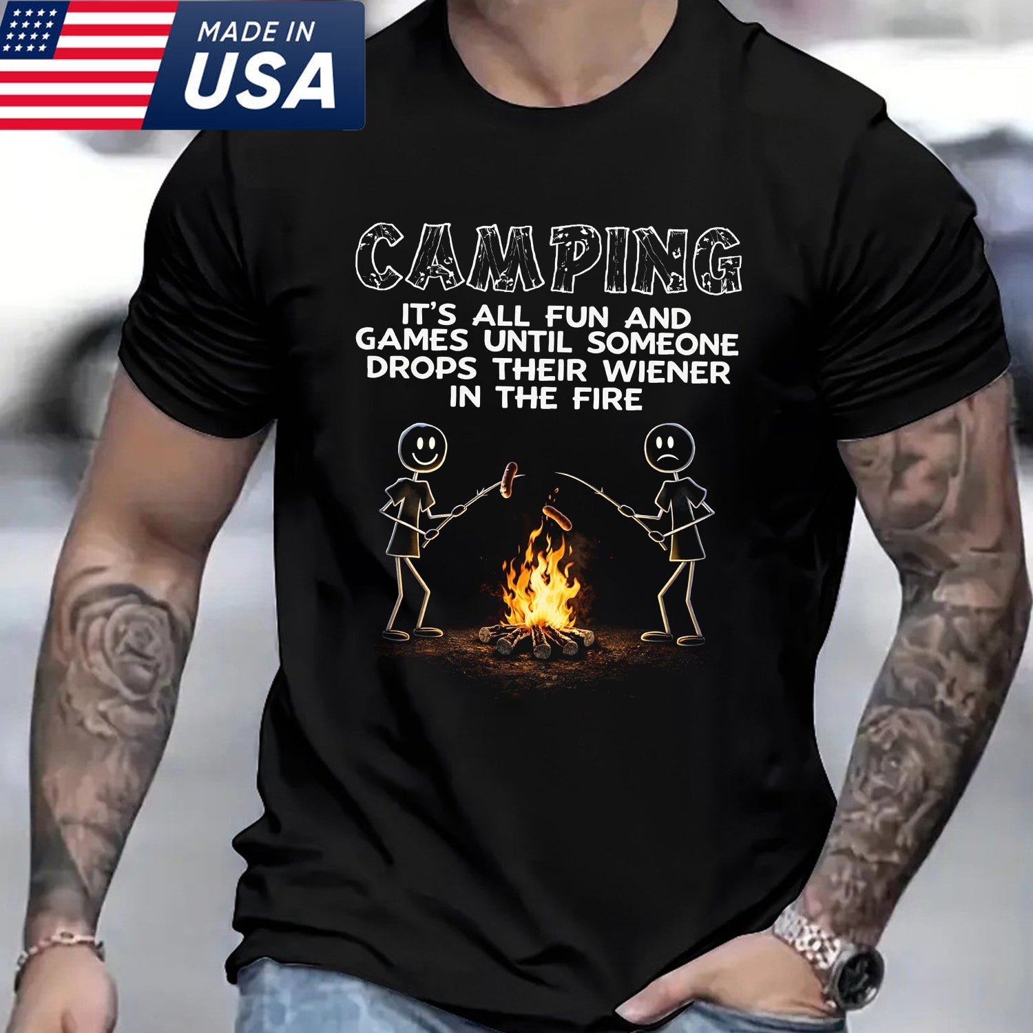 Camping Funny Graphic T-Shirt – Campfire Wiener Joke Shirt for Campers, RV Trips & Outdoor Humor Lovers