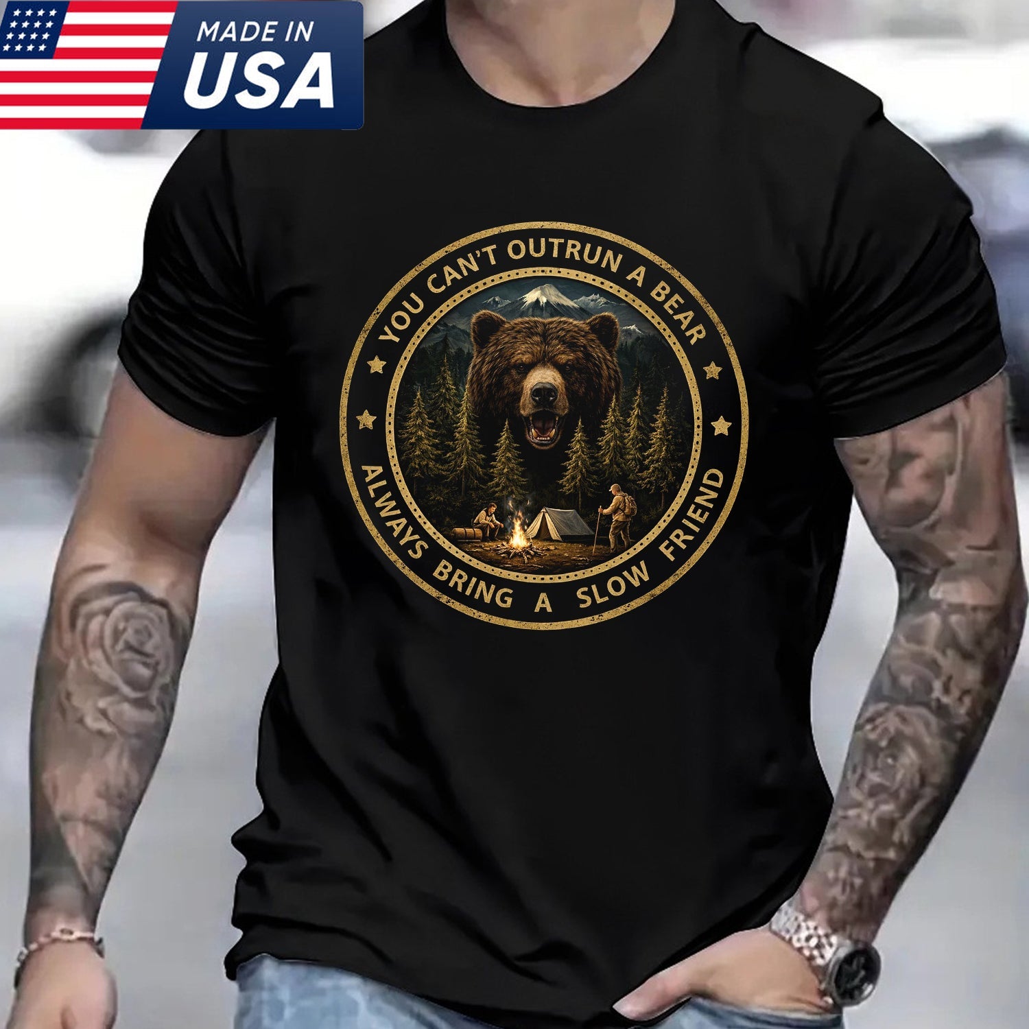 You Can’t Outrun a Bear T-Shirt – Funny Camping Bear Graphic Tee for Outdoor Adventure, Hiking & Survival Humor Shirt